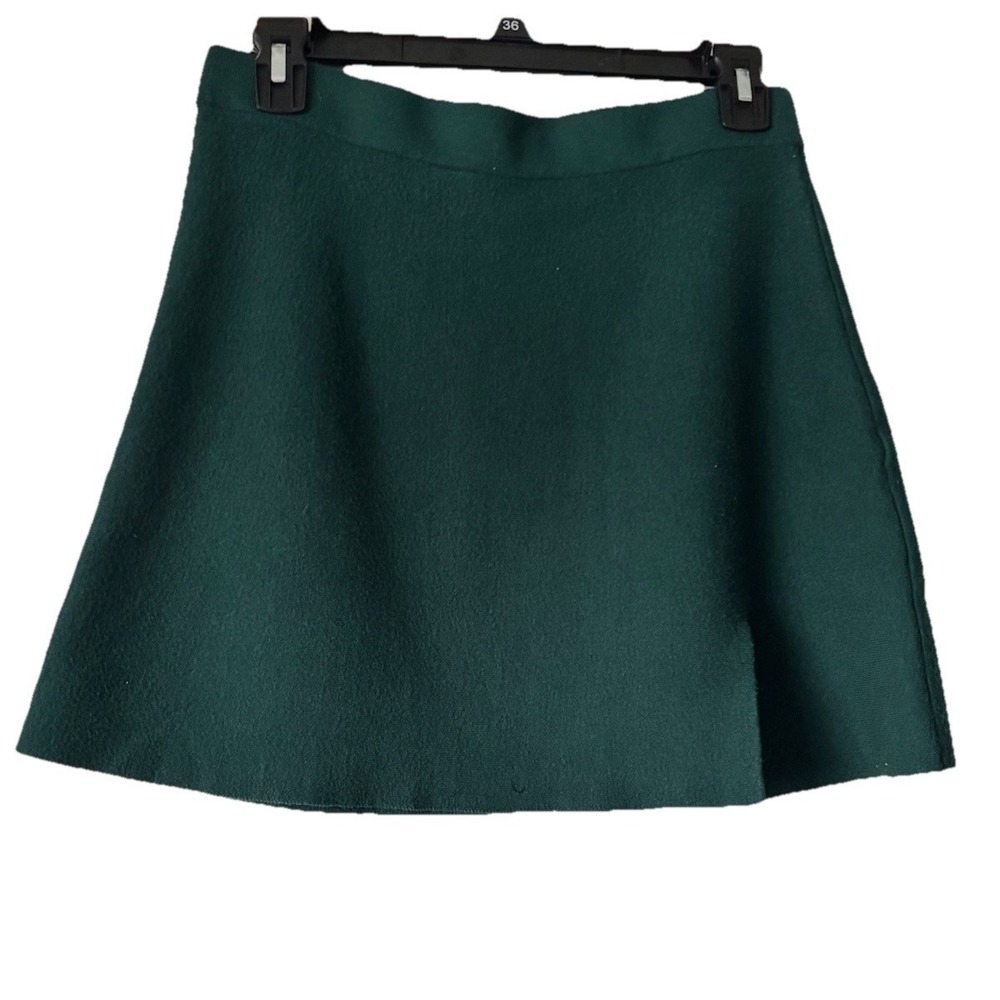 Altar'D State Solid Green Knit Mini ALine Skirt Elastic Waist LARGE Womens